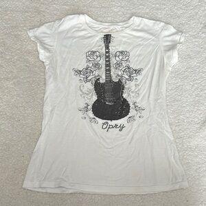 Vintage White Grand Ole Opry  Graphic T-Shirt with Black Guitar Design